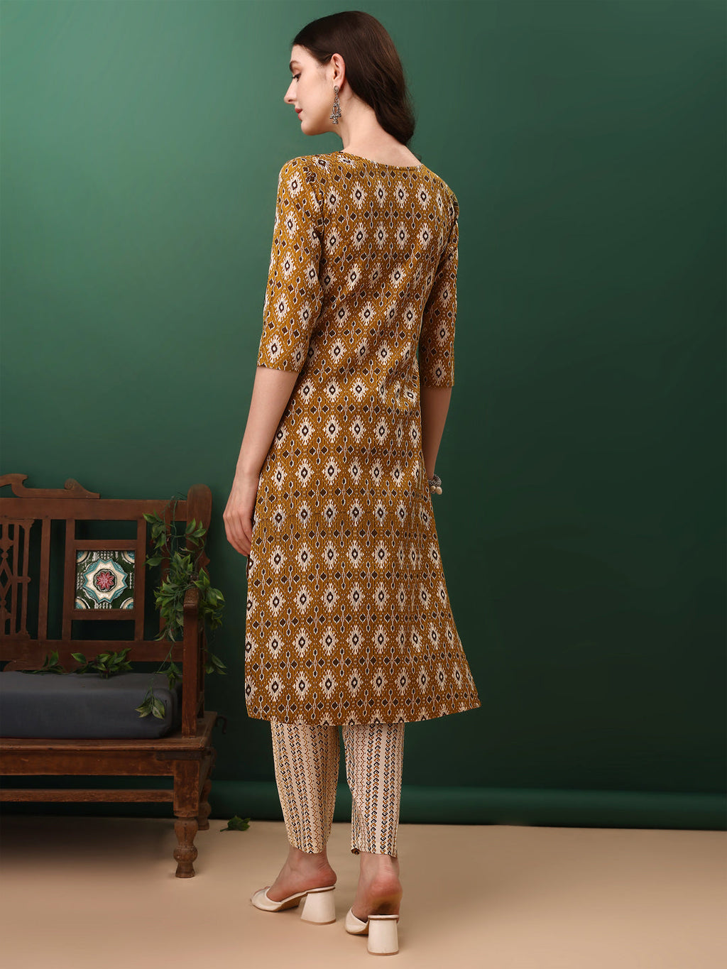 Ethnic Motifs Printed Kurta With Pant & Dupatta, Mustard - Hiral Fashion | Grocsy