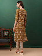 Ethnic Motifs Printed Kurta With Pant & Dupatta, Mustard - Hiral Fashion | Grocsy