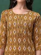 Ethnic Motifs Printed Kurta With Pant & Dupatta, Mustard - Hiral Fashion | Grocsy