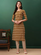 Ethnic Motifs Printed Kurta With Pant & Dupatta, Mustard - Hiral Fashion | Grocsy
