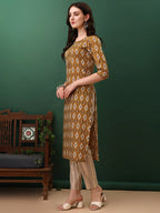 Ethnic Motifs Printed Kurta With Pant & Dupatta, Mustard - Hiral Fashion | Grocsy