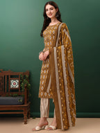 Ethnic Motifs Printed Kurta With Pant & Dupatta, Mustard - Hiral Fashion | Grocsy