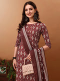 Ethnic Motifs Printed Kurta With Pant & Dupatta, Wine - Hiral Fashion | Grocsy