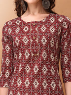 Ethnic Motifs Printed Kurta With Pant & Dupatta, Wine - Hiral Fashion | Grocsy