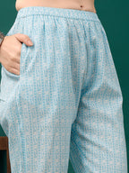 Floral Printed Kurta With Pant & Dupatta, Blue - Hiral Fashion | Grocsy