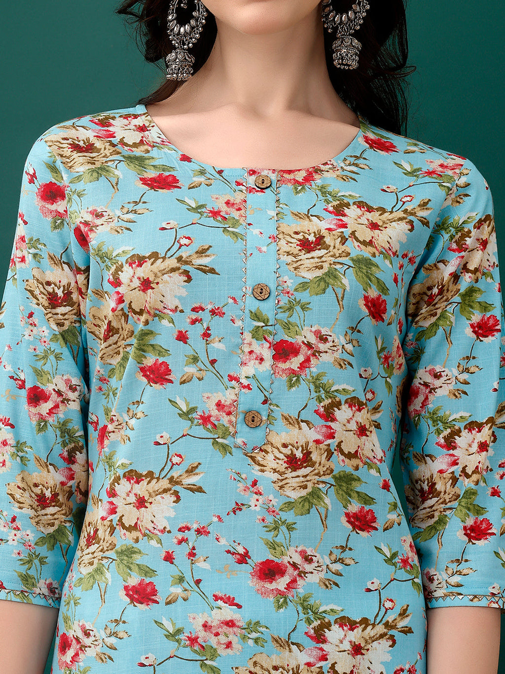 Floral Printed Kurta With Pant & Dupatta, Blue - Hiral Fashion | Grocsy