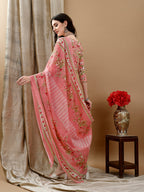 Floral Printed Kurta With Pant & Dupatta, Peach - Hiral Fashion | Grocsy