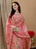 Floral Printed Kurta With Pant & Dupatta, Peach - Hiral Fashion | Grocsy