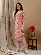 Floral Printed Kurta With Pant & Dupatta, Peach - Hiral Fashion | Grocsy