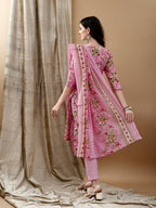 Floral Printed Kurta With Pant & Dupatta, Pink - Hiral Fashion | Grocsy