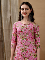 Floral Printed Kurta With Pant & Dupatta, Pink - Hiral Fashion | Grocsy