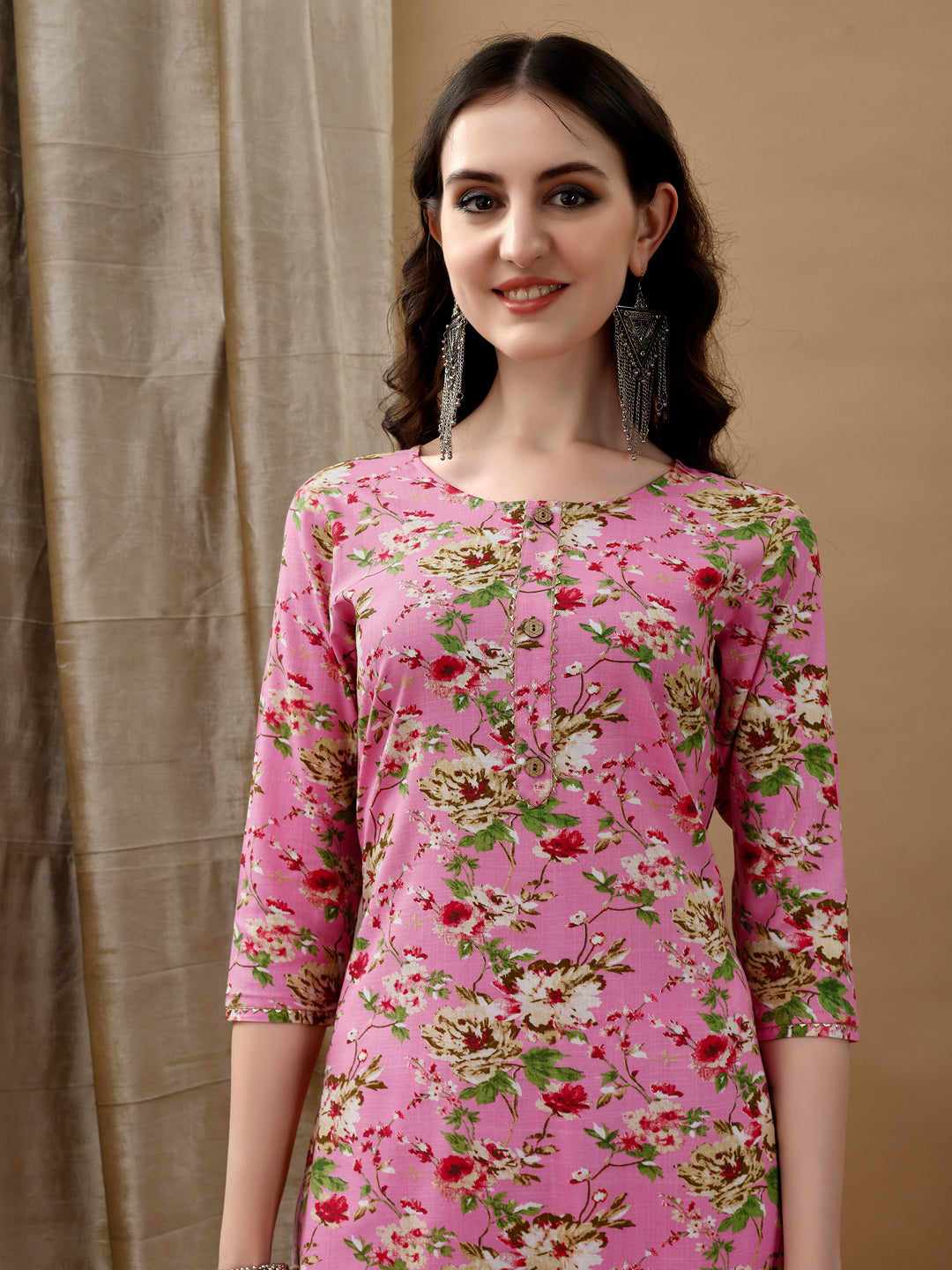 Floral Printed Kurta With Pant & Dupatta, Pink - Hiral Fashion | Grocsy