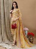 Floral Printed Kurta With Pant & Dupatta, Yellow - Hiral Fashion | Grocsy