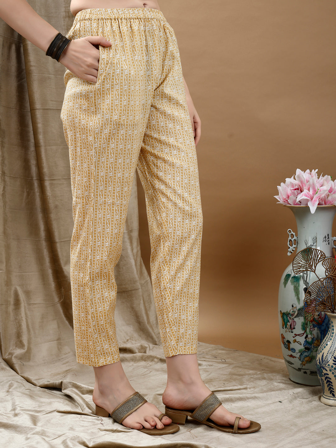 Floral Printed Kurta With Pant & Dupatta, Yellow - Hiral Fashion | Grocsy