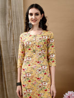 Floral Printed Kurta With Pant & Dupatta, Yellow - Hiral Fashion | Grocsy