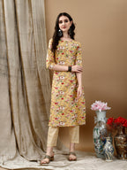 Floral Printed Kurta With Pant & Dupatta, Yellow - Hiral Fashion | Grocsy
