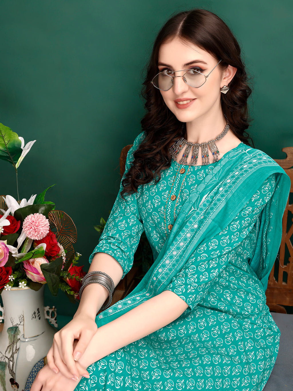 Ethnic Motifs Printed Kurta With Pant & Dupatta, Blue - Hiral Fashion | Grocsy