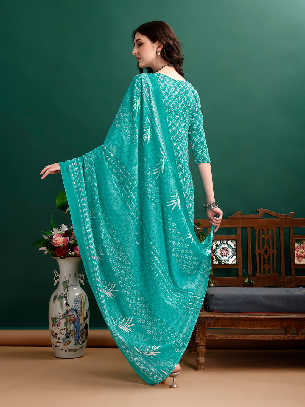 Ethnic Motifs Printed Kurta With Pant & Dupatta, Blue - Hiral Fashion | Grocsy