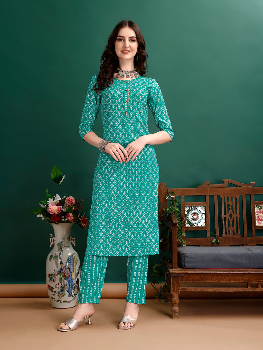 Ethnic Motifs Printed Kurta With Pant & Dupatta, Blue - Hiral Fashion | Grocsy