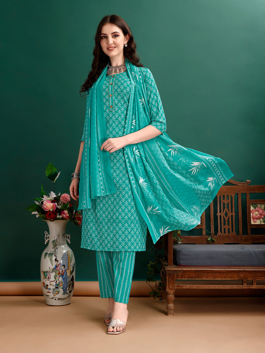 Ethnic Motifs Printed Kurta With Pant & Dupatta, Blue - Hiral Fashion | Grocsy