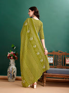 Ethnic Motifs Printed Kurta With Pant & Dupatta, Green - Hiral Fashion | Grocsy