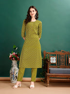 Ethnic Motifs Printed Kurta With Pant & Dupatta, Green - Hiral Fashion | Grocsy