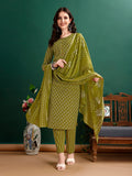 Ethnic Motifs Printed Kurta With Pant & Dupatta, Green - Hiral Fashion | Grocsy