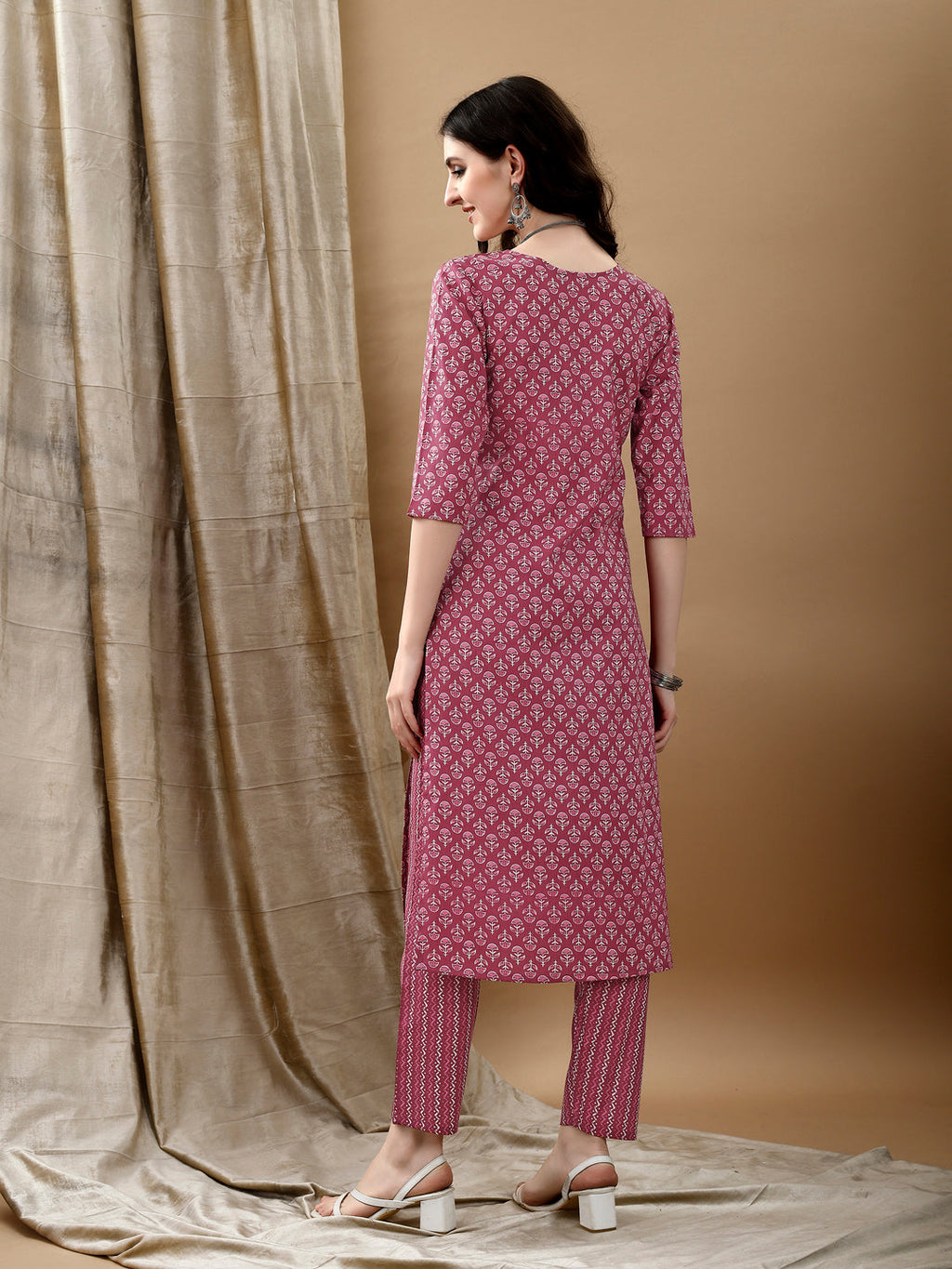 Ethnic Motifs Printed Kurta With Pant & Dupatta, Pink - Hiral Fashion | Grocsy