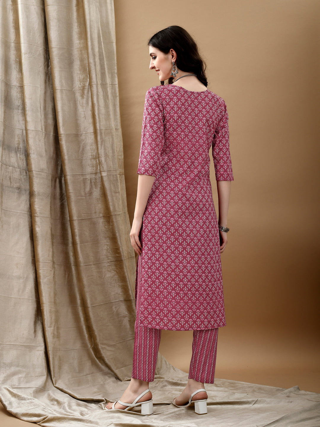 Ethnic Motifs Printed Kurta With Pant & Dupatta, Pink - Hiral Fashion | Grocsy