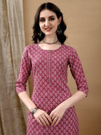 Ethnic Motifs Printed Kurta With Pant & Dupatta, Pink - Hiral Fashion | Grocsy