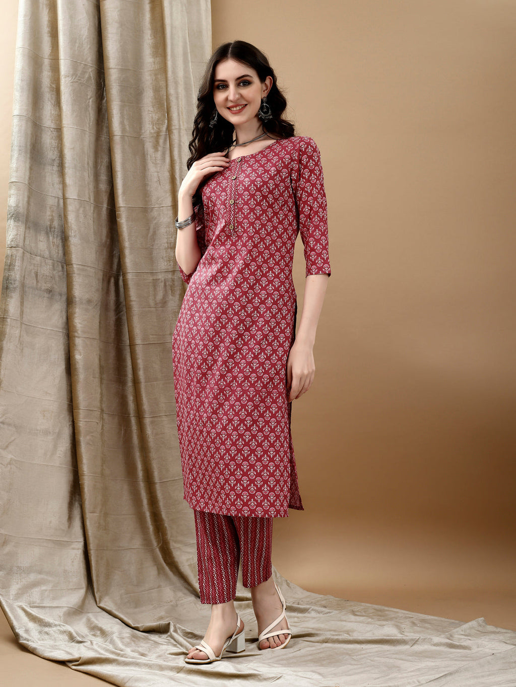 Ethnic Motifs Printed Kurta With Pant & Dupatta, Pink - Hiral Fashion | Grocsy
