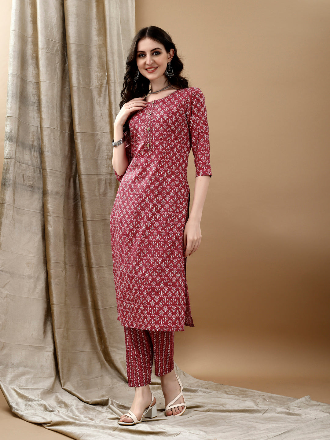Ethnic Motifs Printed Kurta With Pant & Dupatta, Pink - Hiral Fashion | Grocsy