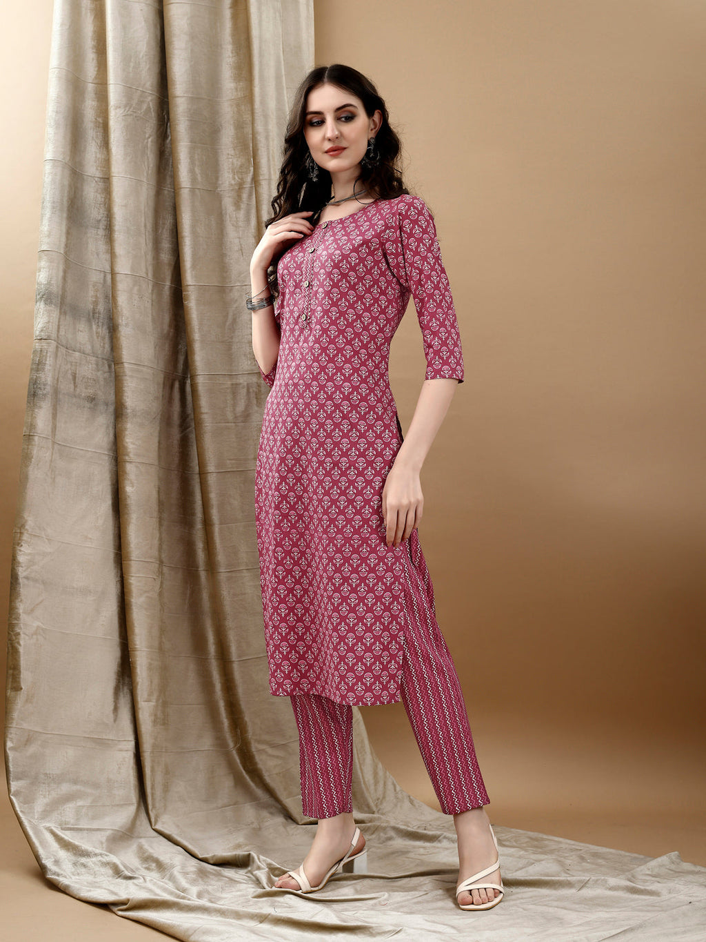Ethnic Motifs Printed Kurta With Pant & Dupatta, Pink - Hiral Fashion | Grocsy