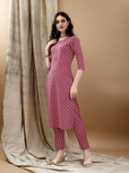 Ethnic Motifs Printed Kurta With Pant & Dupatta, Pink - Hiral Fashion | Grocsy