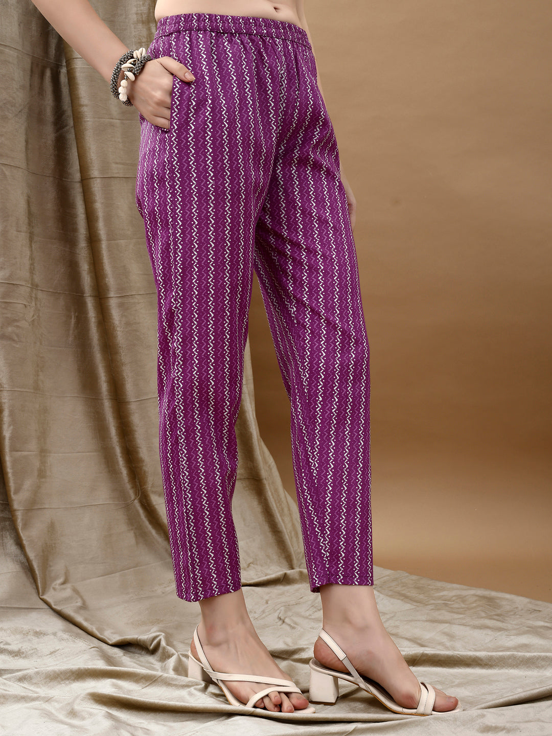 Ethnic Motifs Printed Kurta With Pant & Dupatta, Purple - Hiral Fashion | Grocsy