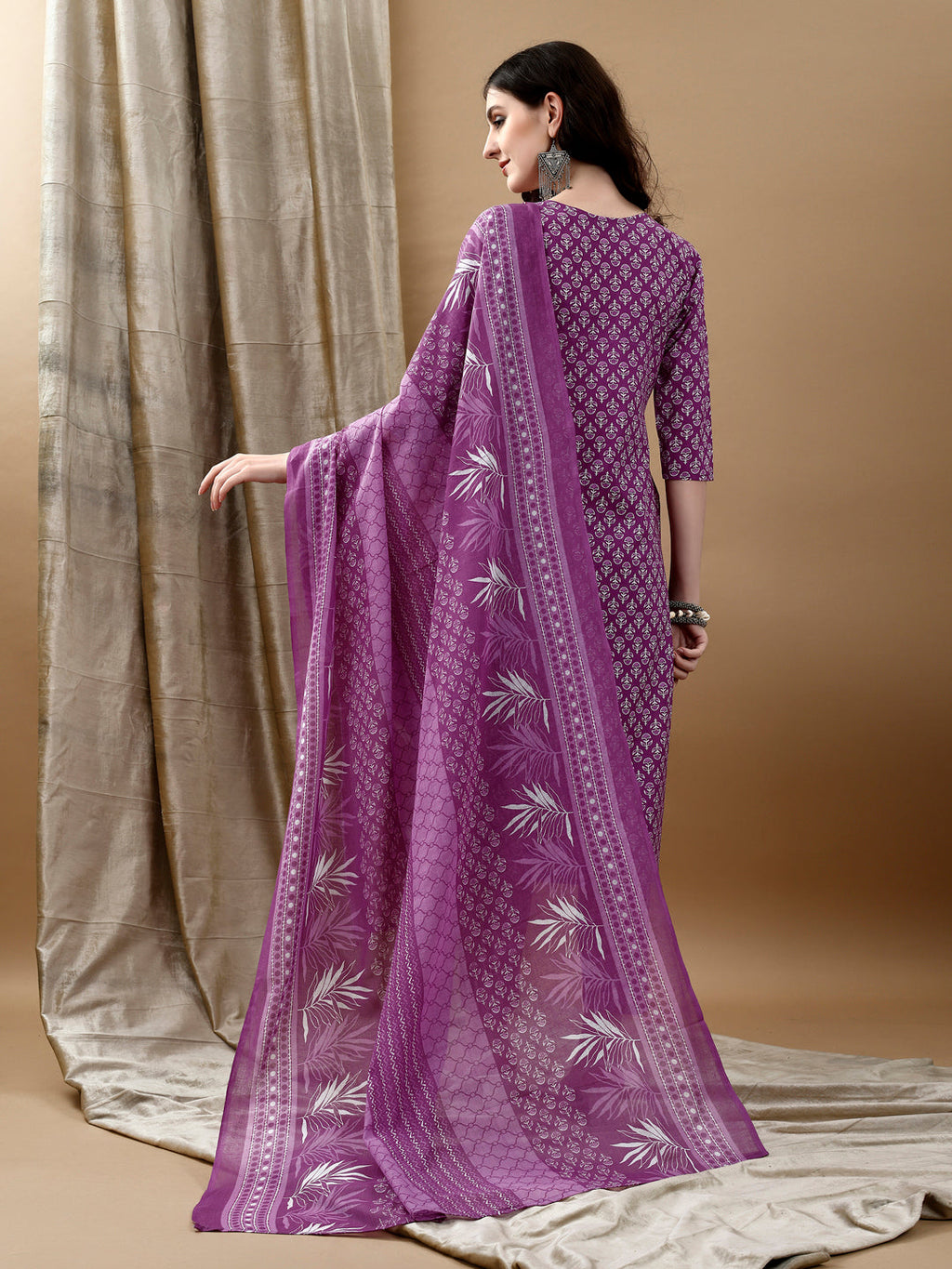 Ethnic Motifs Printed Kurta With Pant & Dupatta, Purple - Hiral Fashion | Grocsy