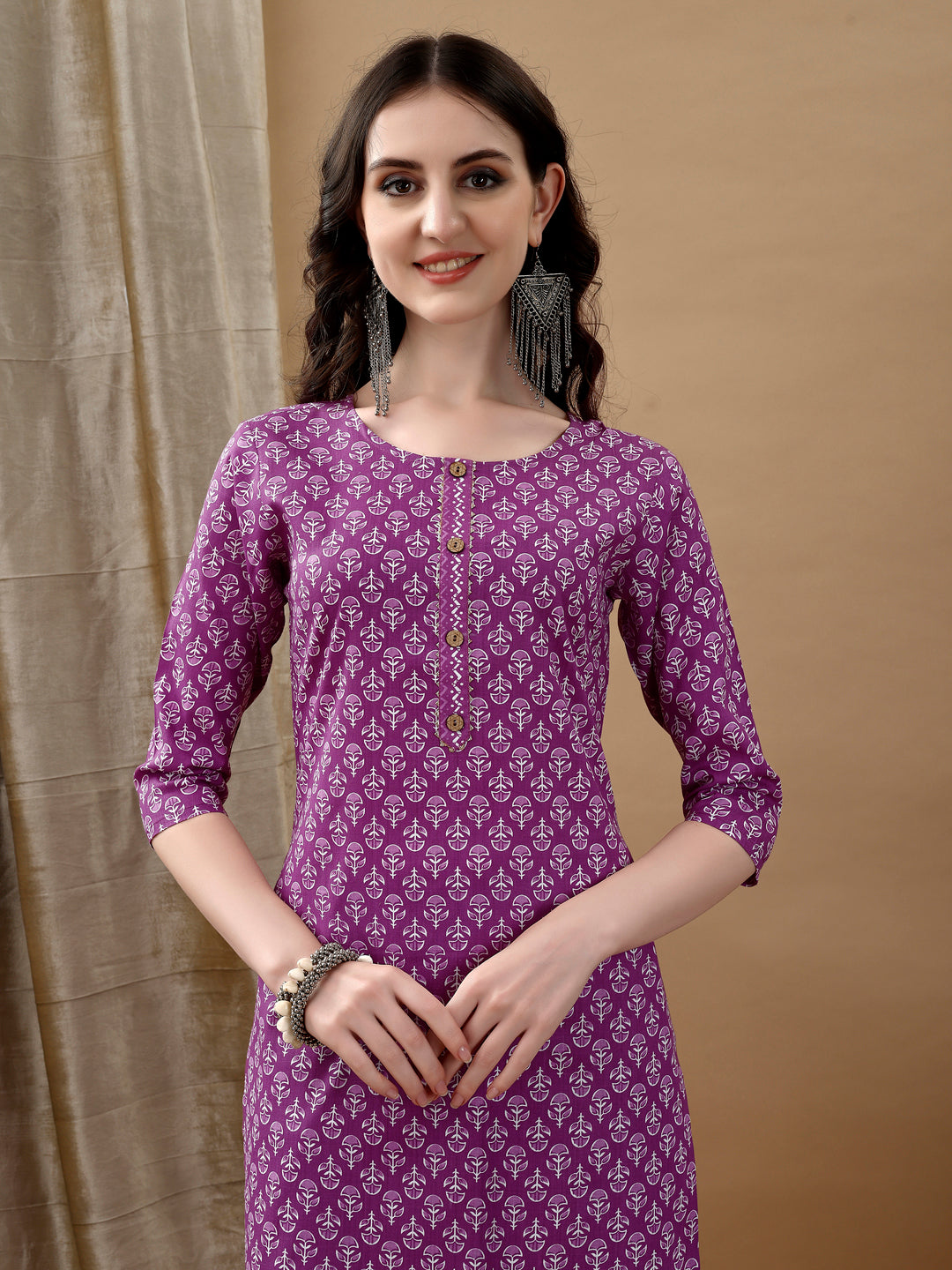 Ethnic Motifs Printed Kurta With Pant & Dupatta, Purple - Hiral Fashion | Grocsy