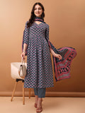 Nyra Cut Ethnic Motifs Printed Kurta With Pant & Dupatta, Blue - Hiral Fashion | Grocsy