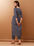 Nyra Cut Ethnic Motifs Printed Kurta With Pant & Dupatta, Blue - Hiral Fashion | Grocsy