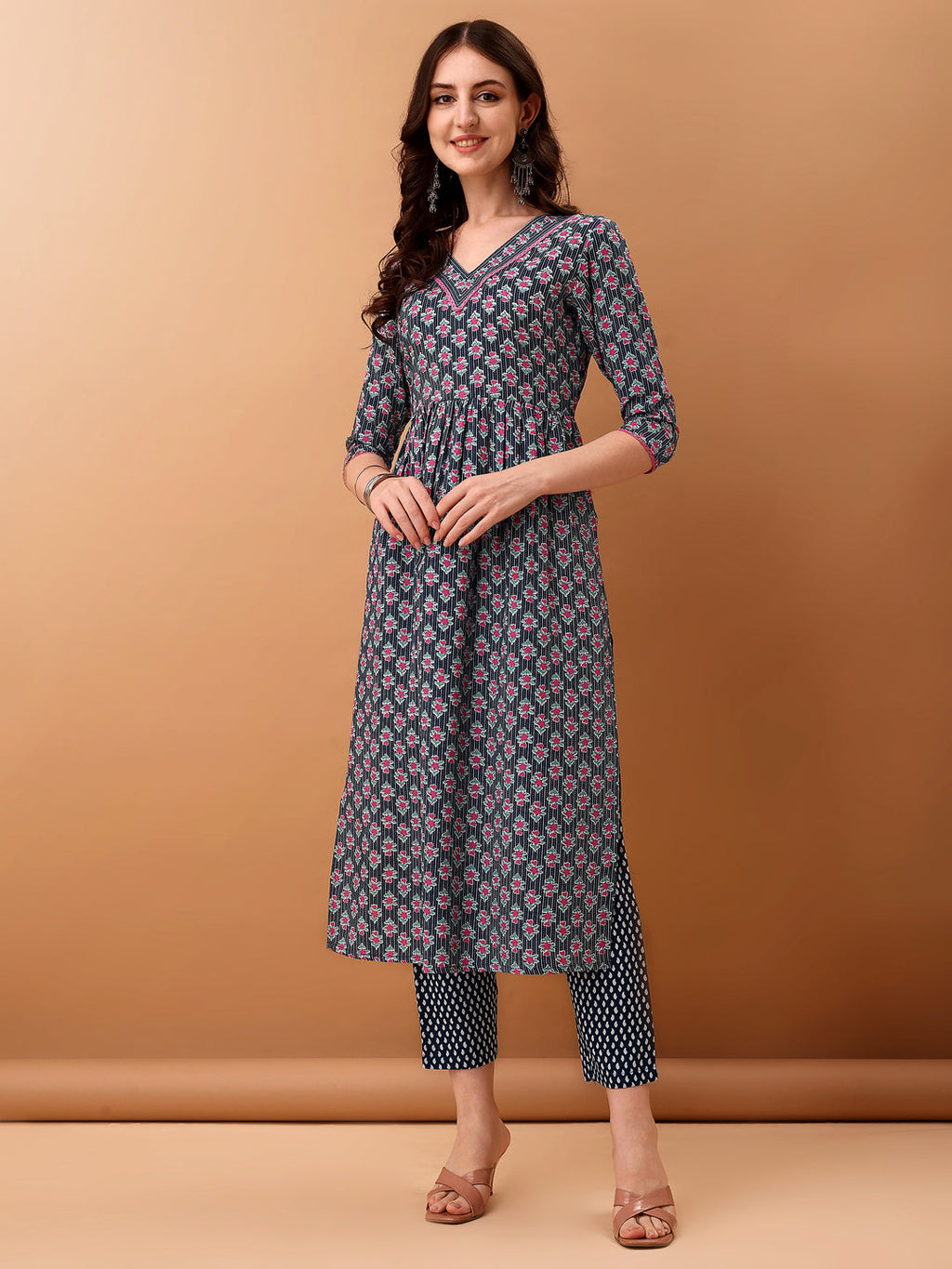 Nyra Cut Ethnic Motifs Printed Kurta With Pant & Dupatta, Blue - Hiral Fashion | Grocsy