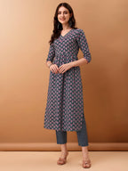 Nyra Cut Ethnic Motifs Printed Kurta With Pant & Dupatta, Blue - Hiral Fashion | Grocsy