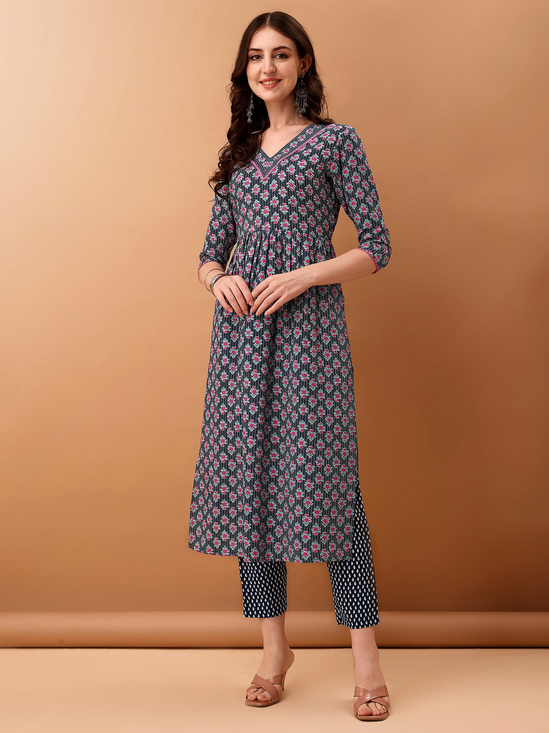 Nyra Cut Ethnic Motifs Printed Kurta With Pant & Dupatta, Blue - Hiral Fashion | Grocsy