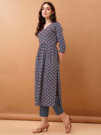 Nyra Cut Ethnic Motifs Printed Kurta With Pant & Dupatta, Blue - Hiral Fashion | Grocsy