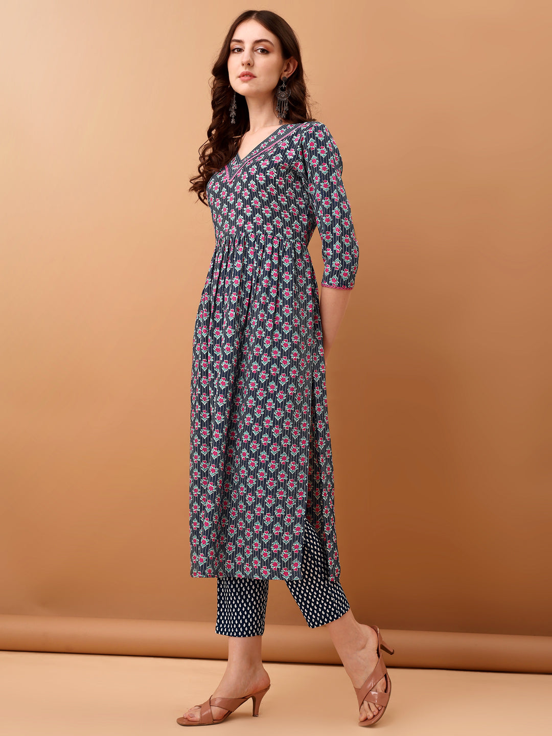 Nyra Cut Ethnic Motifs Printed Kurta With Pant & Dupatta, Blue - Hiral Fashion | Grocsy