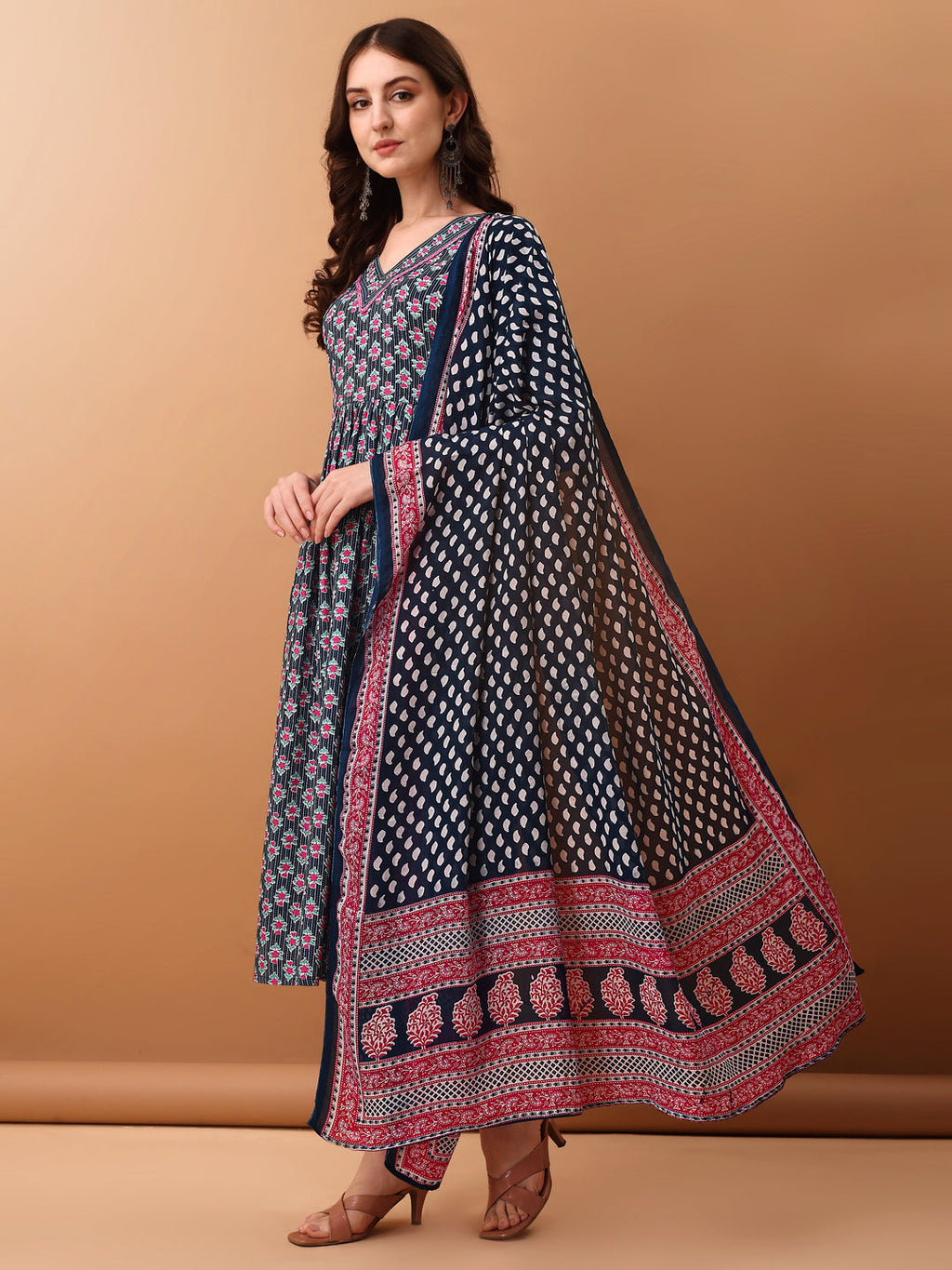 Nyra Cut Ethnic Motifs Printed Kurta With Pant & Dupatta, Blue - Hiral Fashion | Grocsy