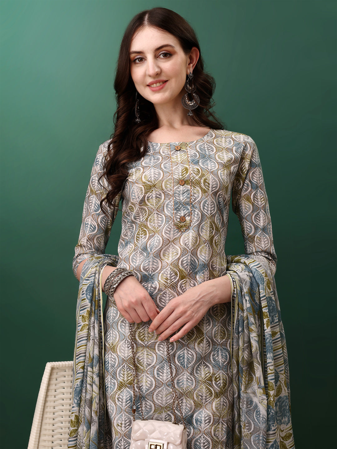 Floral Printed Kurta With Pant & Dupatta, Blue - Hiral Fashion | Grocsy