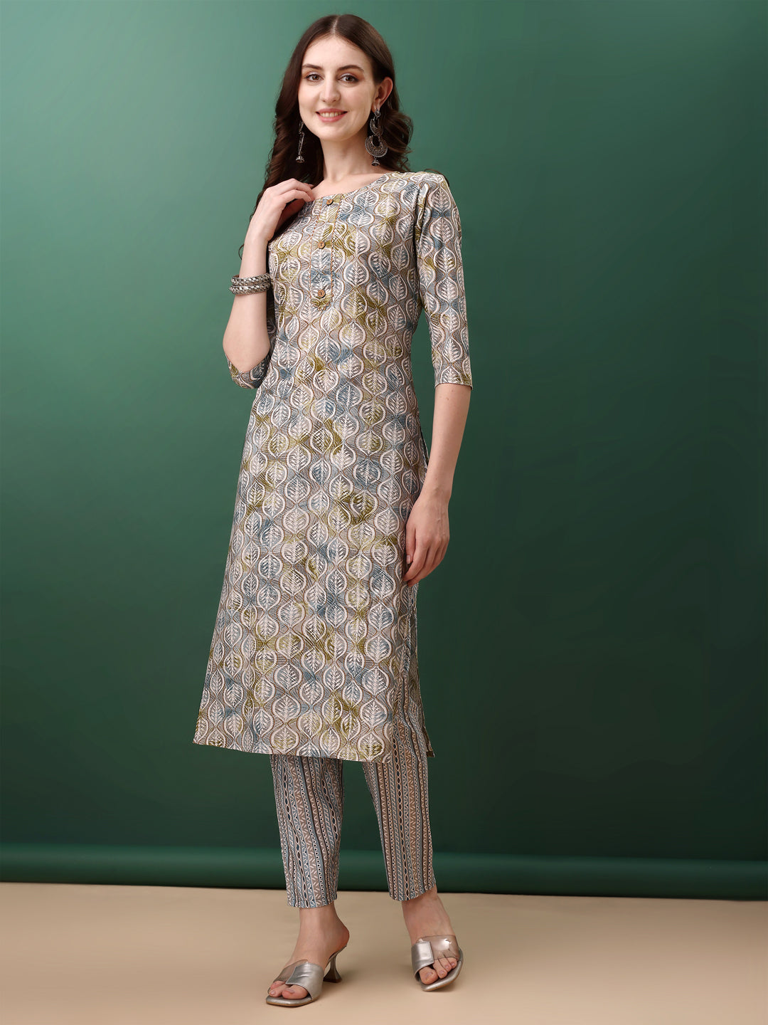 Floral Printed Kurta With Pant & Dupatta, Blue - Hiral Fashion | Grocsy