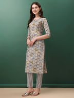 Floral Printed Kurta With Pant & Dupatta, Blue - Hiral Fashion | Grocsy