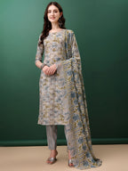 Floral Printed Kurta With Pant & Dupatta, Blue - Hiral Fashion | Grocsy