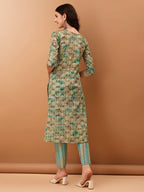 Floral Printed Kurta With Pant & Dupatta, Green - Hiral Fashion | Grocsy